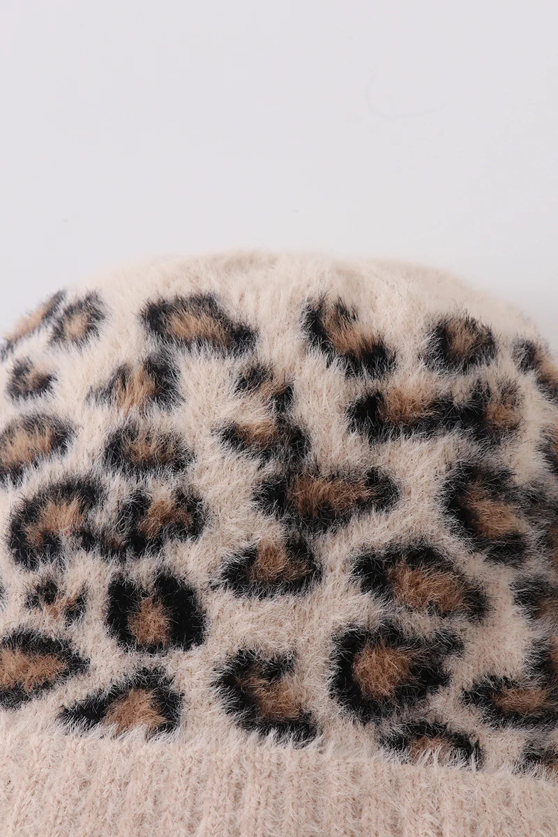 Beige leopard beanie hat toddler adult - Image 3