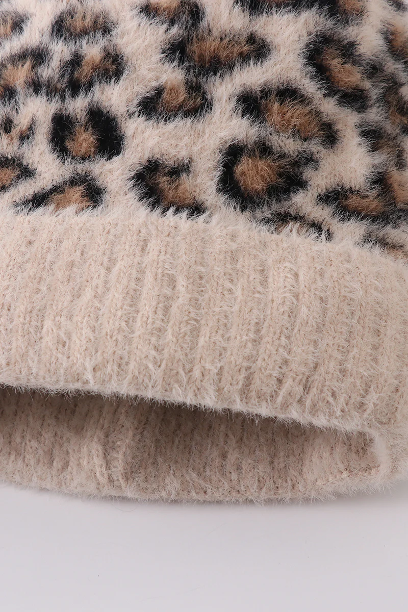 Beige leopard beanie hat toddler adult - Image 4