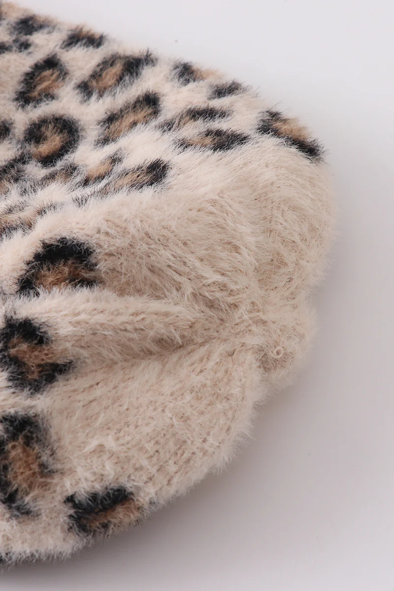 Beige leopard beanie hat toddler adult - Image 5