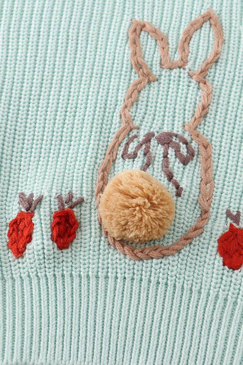 Blue hand-embroidery bunny pullover sweater - Image 4