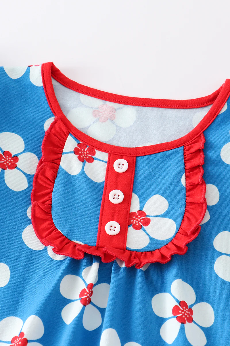 Platinum Blue & white floral print ruffle girl set - Image 5