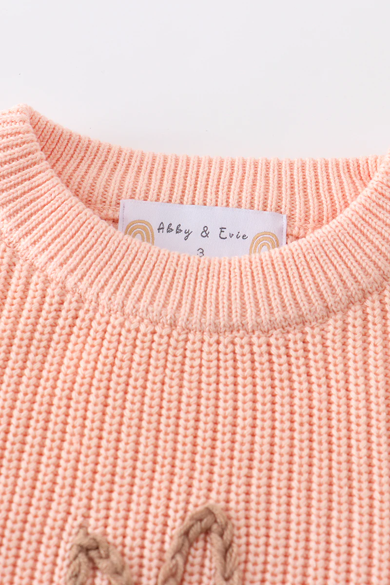 Coral hand-embroidery bunny pullover sweater - Image 3