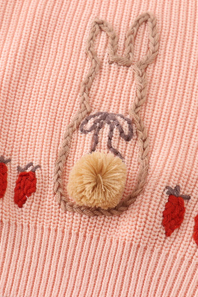 Coral hand-embroidery bunny pullover sweater - Image 4