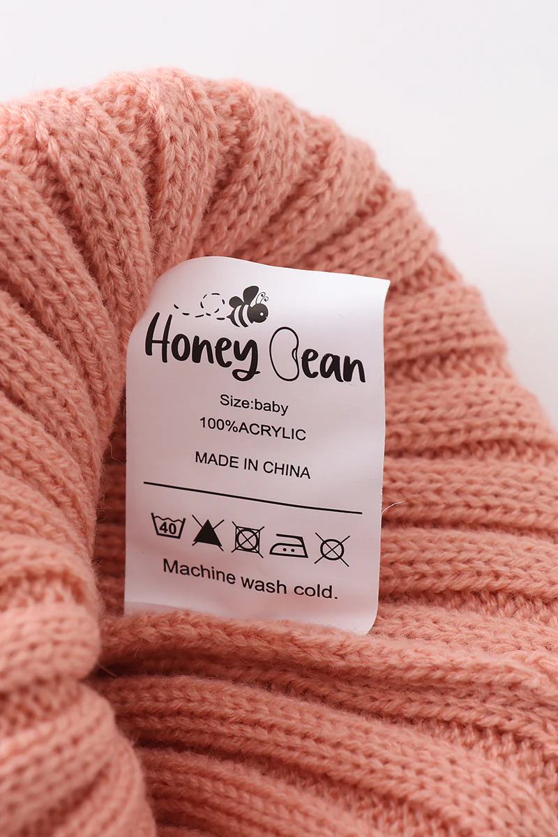 Coral Pink knit pom pom beanie hat baby toddler adult - Image 7