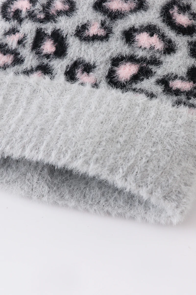Grey leopard beanie hat toddler adult - Image 4