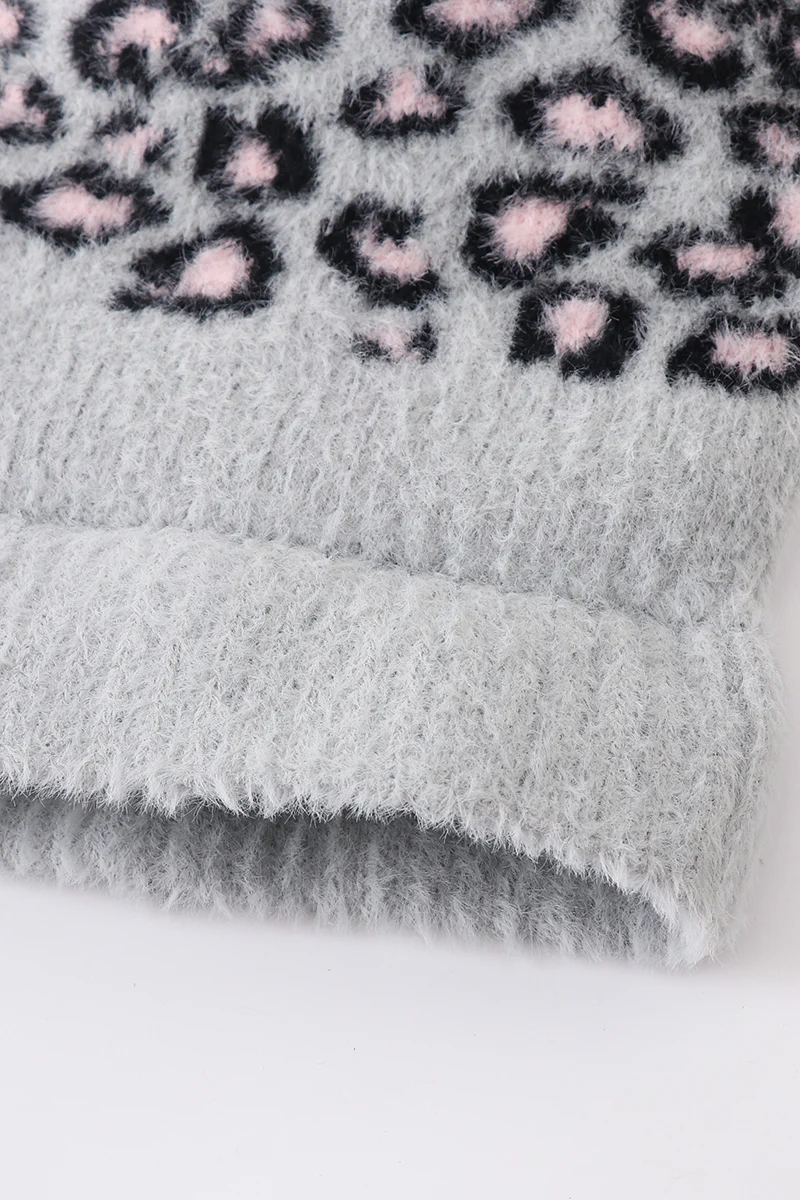 Grey leopard beanie hat toddler adult - Image 5