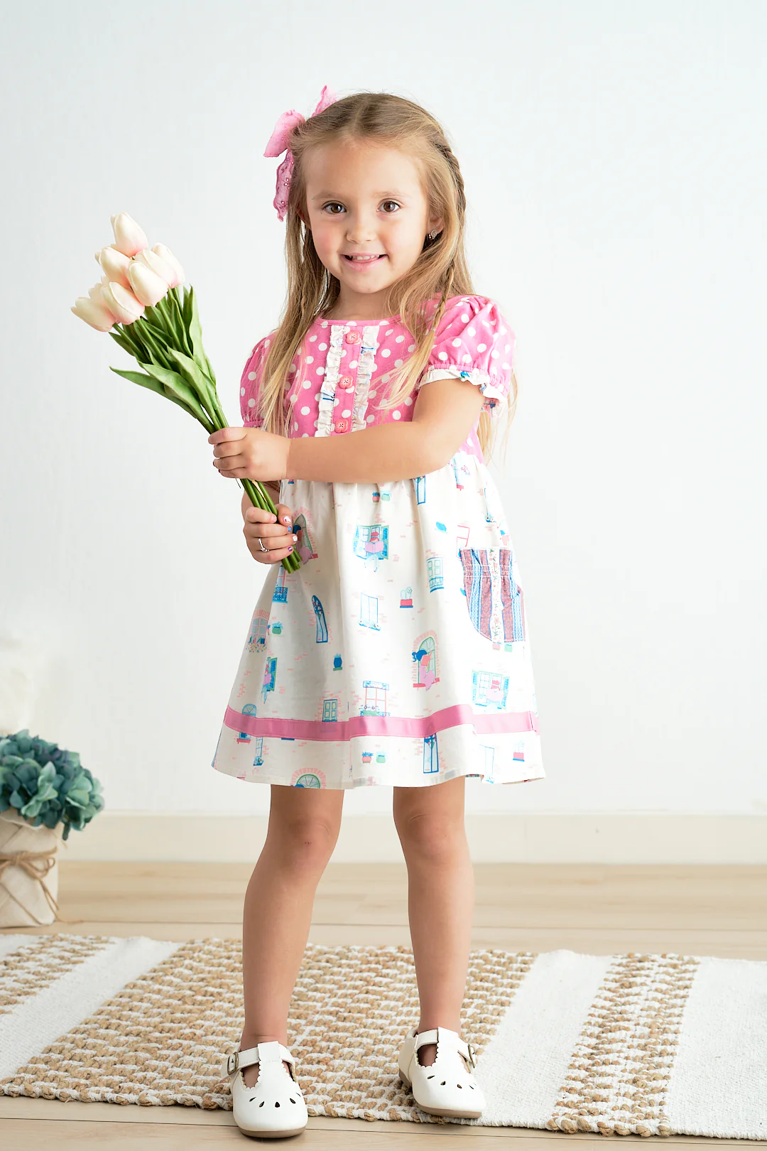 Platinum balcony pink dot dress - Image 3