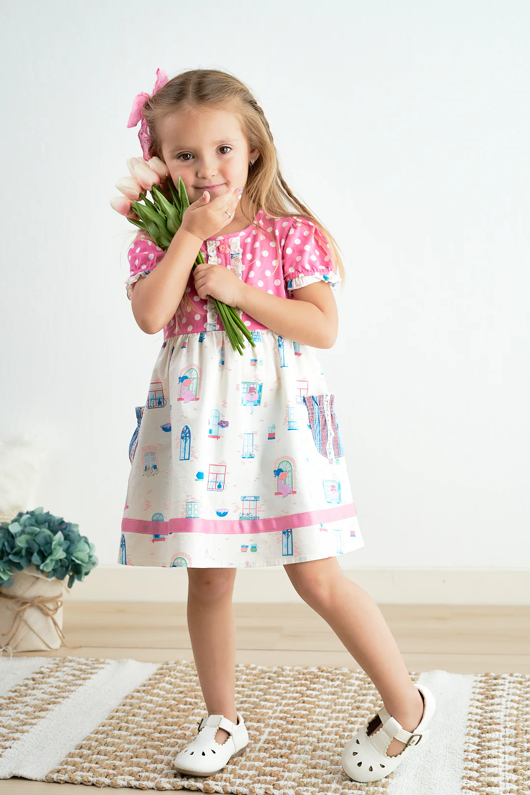 Platinum balcony pink dot dress - Image 5