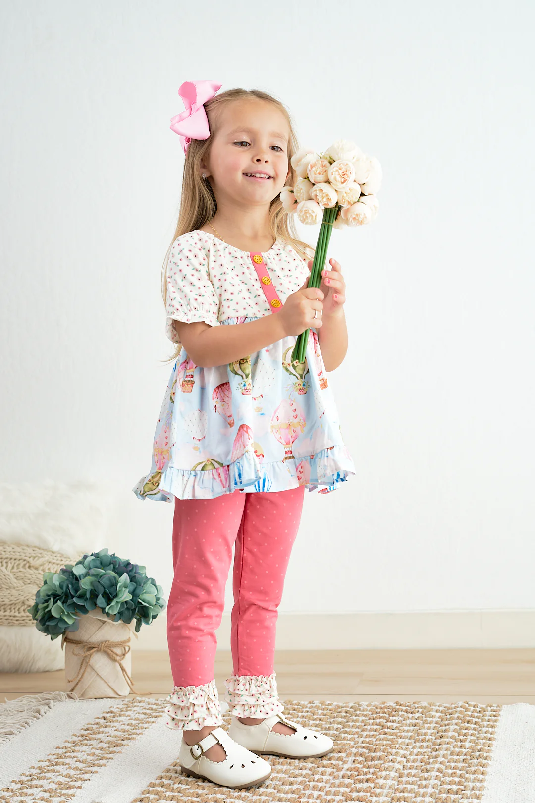 Platinum balloon print floral ruffle girl set - Image 3