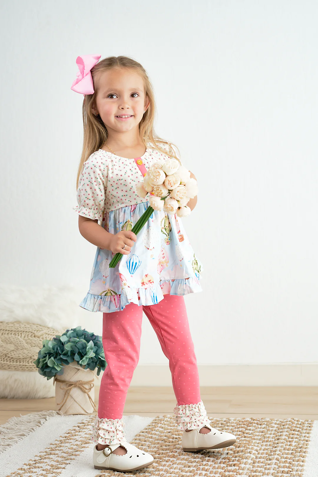 Platinum balloon print floral ruffle girl set - Image 4
