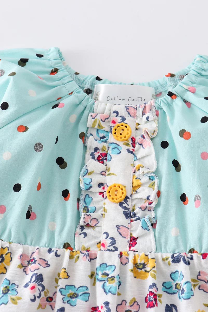 Platinum mint floral print baby girl romper - Image 5