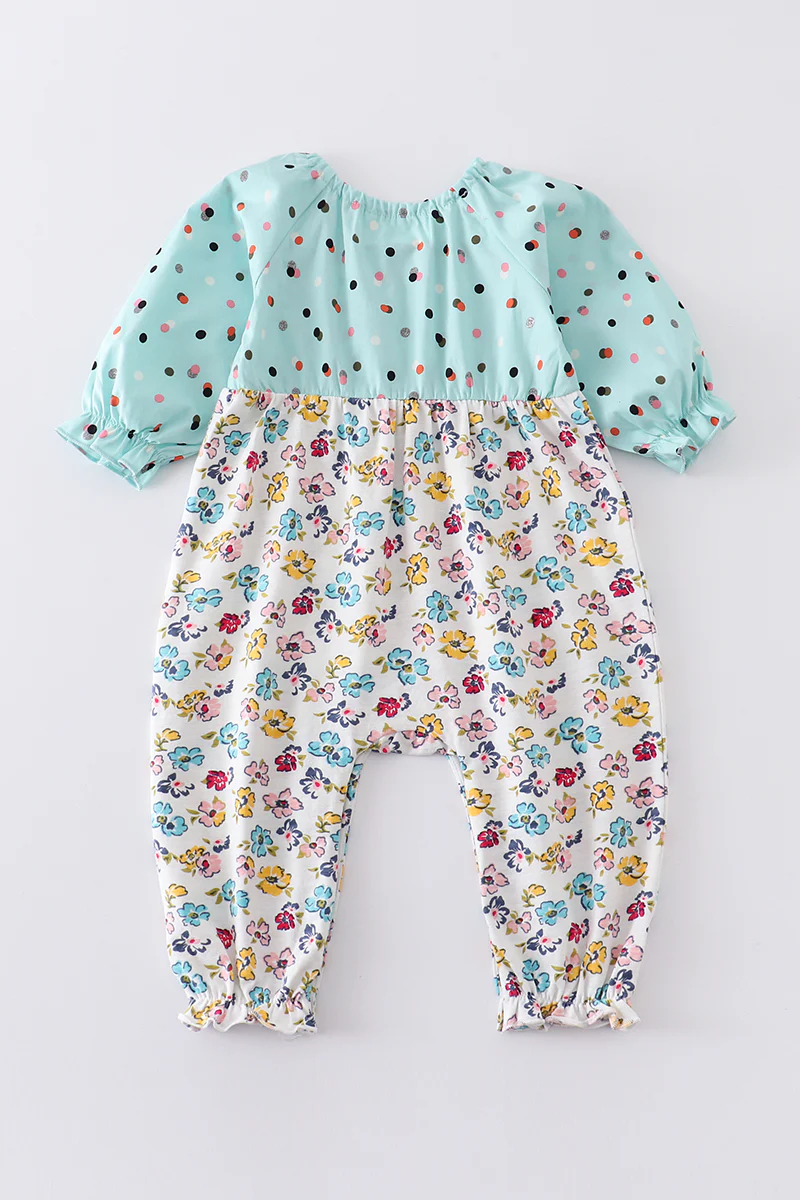 Platinum mint floral print baby girl romper - Image 8