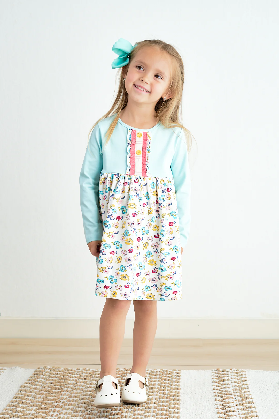 Platinum mint floral print girl dress - Image 3