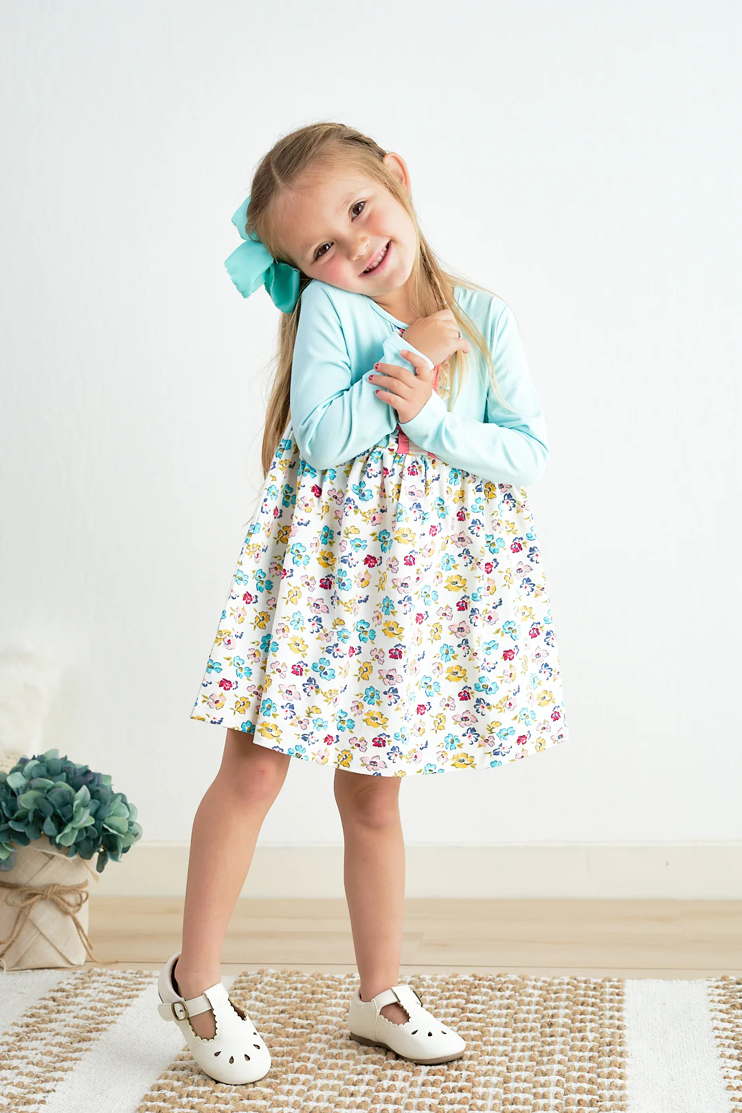 Platinum mint floral print girl dress - Image 4