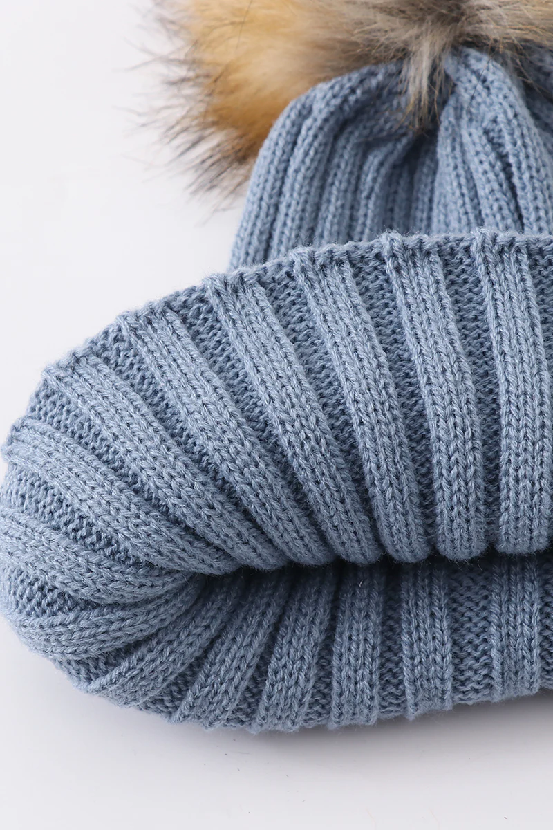 Slate knit pom pom beanie hat baby toddler adult - Image 5